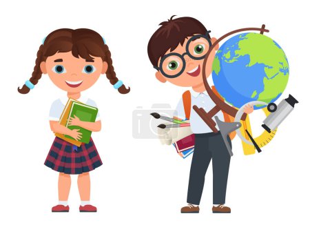 Photo for Cute boy and girl kids, back to school concept isolated - Royalty Free Image