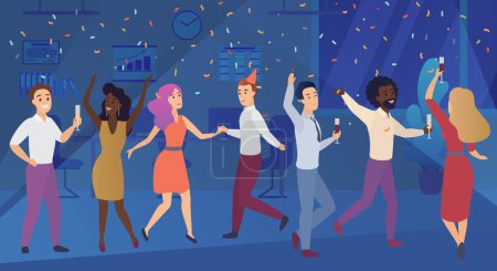 Photo for New year corporate party or birthday celebrating in office. Business team happy people celebrate vector illustration - Royalty Free Image