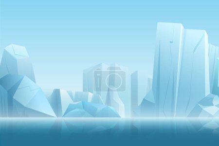 Photo for Winter arctic landscape with iceberg in dark blue pure water and snow mountains hills in soft white fog vector illustration - Royalty Free Image