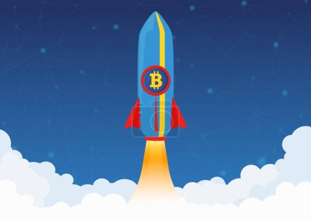 Photo for Bitcoin Cryptocurrency concept. Rocket flying to the moon with bitcoin icon. Crypto market rising. New investments. Crypto currency hype vector illustration - Royalty Free Image