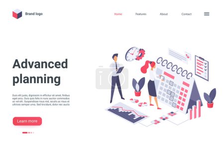 Photo for Advanced planning landing page vector template. Management website interface idea with flat illustrations. Work optimization homepage layout. Teamwork web banner, webpage isometric cartoon concept - Royalty Free Image