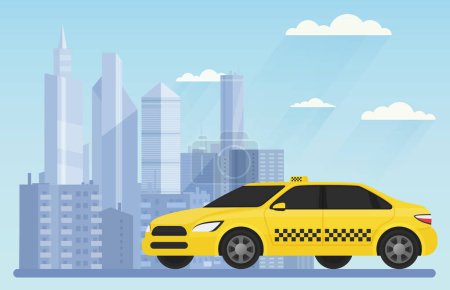 Photo for Yellow modern taxi car on the urban city background landscape vector illustration - Royalty Free Image