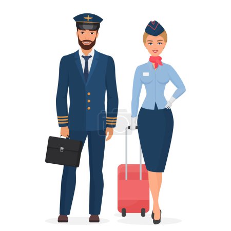 Photo for Pilot and stewardess in uniform isolated flat vector illustration - Royalty Free Image