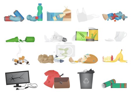 Téléchargez les illustrations : Ordures et déchets icônes réalistes ensemble illustration vectorielle - en licence libre de droit