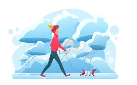 Photo for Young man walking with dog in winter park - Royalty Free Image