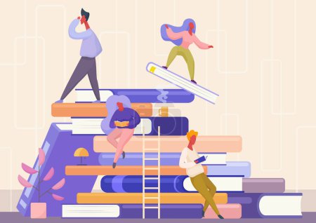 Photo for People with book concept. Learning, education and school, knowledge, study and literature. Reading books flat vector illustration - Royalty Free Image