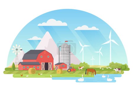 Photo for Farm rural landscape Agriculture and Farming cartoon vector illustration - Royalty Free Image