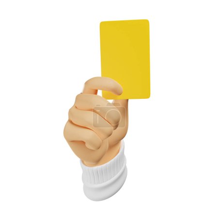 Foto de 3d mano sostiene una tarjeta amarilla, aislado sobre fondo blanco, ilustración 3d - Imagen libre de derechos
