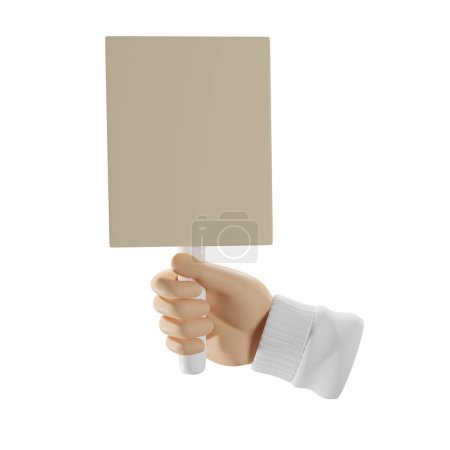 Photo for Hand holding an empty sign on a stick, blank banner mock-up. Isolated illustration on a white background, 3D rendering - Royalty Free Image