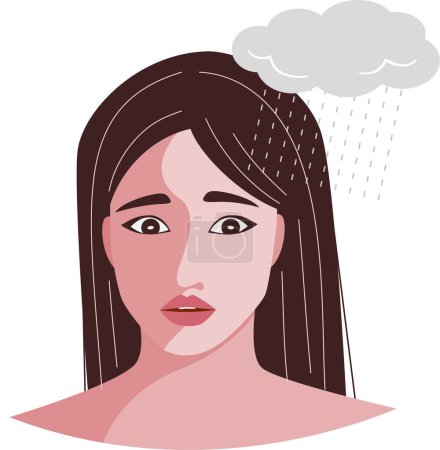 Illustration for Top body of stressed woman, worring woman face, she is nervous and anxious. Anxiety and depress concept. Flat vector illustration. - Royalty Free Image