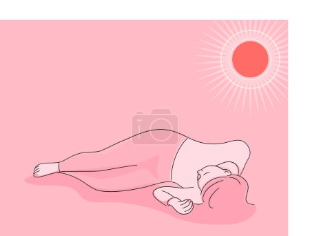 Ilustración de A Fainting and passing out woman in the sun. Sunstroke concept. flat vector illustration. - Imagen libre de derechos