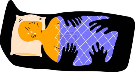 Ilustración de A man is asleep and get nightmare and sleep paralysis. Sleep Paralysis concept, flat vector illustration. - Imagen libre de derechos