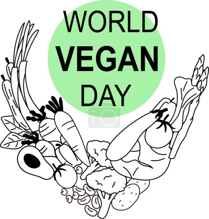 Téléchargez les illustrations : Vegan day celebrated, design for poster, banner and logo. line and flat vector illustration. - en licence libre de droit