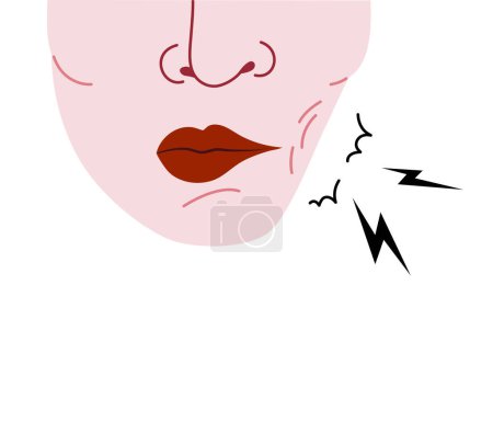 Illustration for Isolated of cheek chewing or cheek Biting disorder, Body focused repetitive behaviors (BFRBs) symptom. Flat vector illustration. - Royalty Free Image