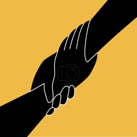 Illustration for Holding hands and hand helping in flat vector illustration. Helping and support concept - Royalty Free Image