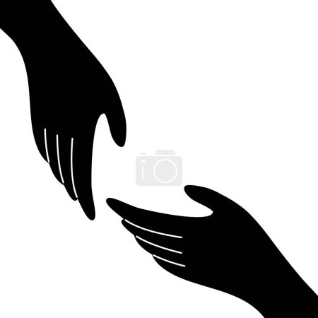 Illustration for Silhouette of helping hands in flat vector illustration. Helping and support concept. - Royalty Free Image