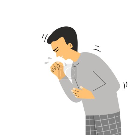 Ilustración de Aislado de un hombre tosiendo, ilustración vectorial plana. - Imagen libre de derechos