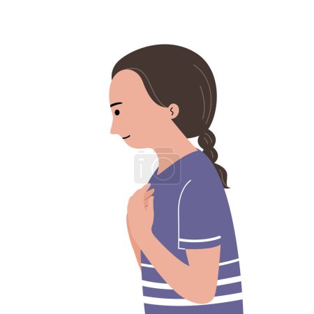 Illustration for Isolatate of a girl with her hands on her chest and smiling, flat vector illustration. - Royalty Free Image