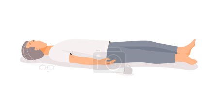 Téléchargez les illustrations : Isolated of elderly man is fainting on the floor. Flat vector illustration. - en licence libre de droit