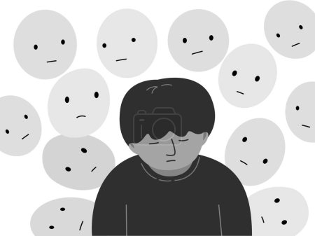Illustration for Silhouette of a worry boy get stress and unhappy with social anxiety, mental health concept. Flat vector illustration. - Royalty Free Image