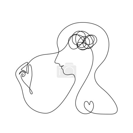 Illustration for Continuous line art of a human is understanding and managing his stress or depress, mental health concept. - Royalty Free Image