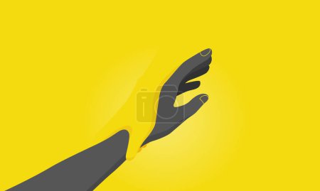 Illustration for Holding hands and hand helping on yellow background, flat vector illustration. Helping and support concept. - Royalty Free Image