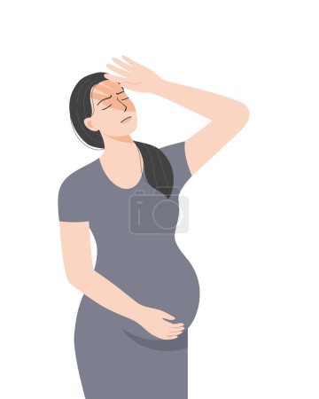 Téléchargez les illustrations : Isolé d'une femme enceinte tenant son ventre et se sentant inquiet, illustration vectorielle plate. - en licence libre de droit