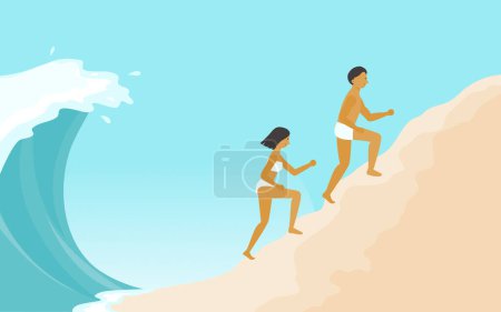 Illustration for People get to high ground, Tsunami awareness day concept. Flat vector illustration. - Royalty Free Image