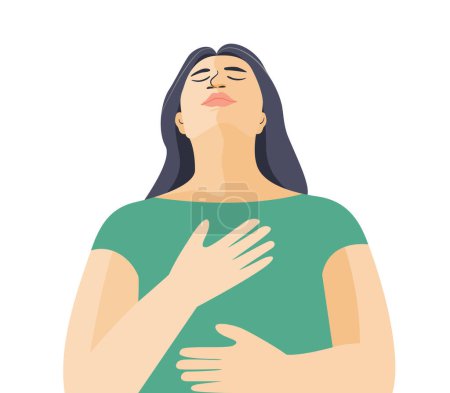 Ilustración de Mujer relajada aislada respirando aire fresco. Ilustración vectorial plana. - Imagen libre de derechos
