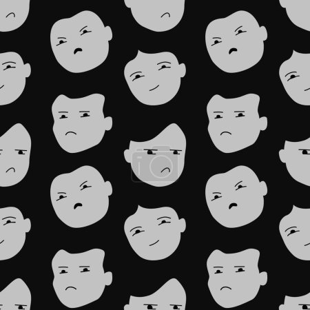 Seamless pattern of human faces with negative expression.