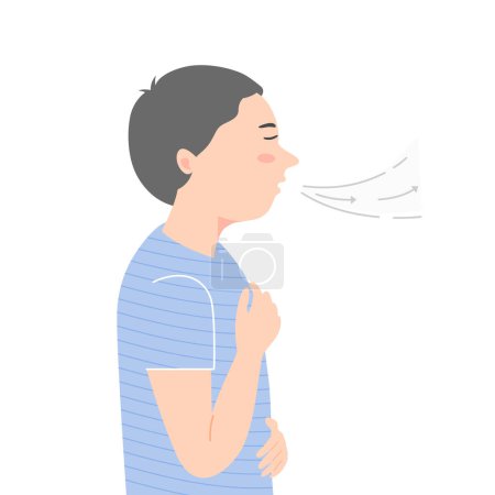 Relaxed child boy breathing exercise. flat vector illustration.