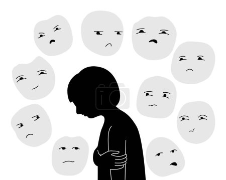 Silhouette d'une enfant fille qui s'étreint avec stigmatisation. Concept de santé mentale des enfants. illustration vectorielle plate.