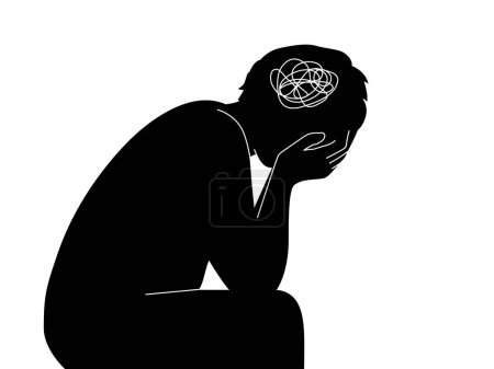 Silhouette of a human do hands covering face with sad emotion, mental health concept. flat vector illustration.