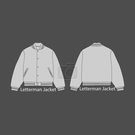 Illustration for Retro jacket template apparel mockup vector design. letterman CAD - Royalty Free Image