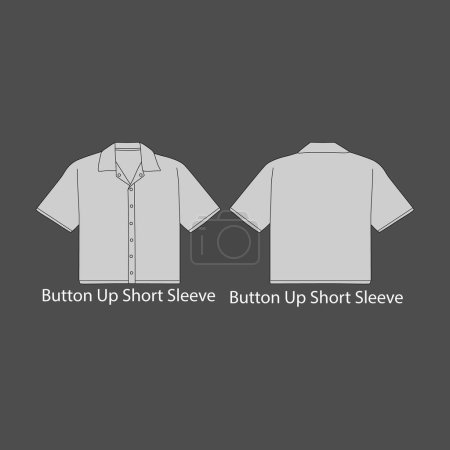 Téléchargez les illustrations : Men's short sleeve shirts fashion flat sketch vector illustration. CAD mockup short sleeve template - en licence libre de droit