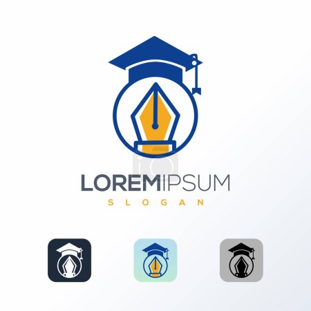 Modèle vectoriel de conception de logo d'éducation et de graduation. Graduation capuchon et stylo logo concept.
