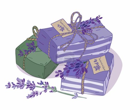 Ilustración de Natural handmade lavender soap. Vector illustration. - Imagen libre de derechos