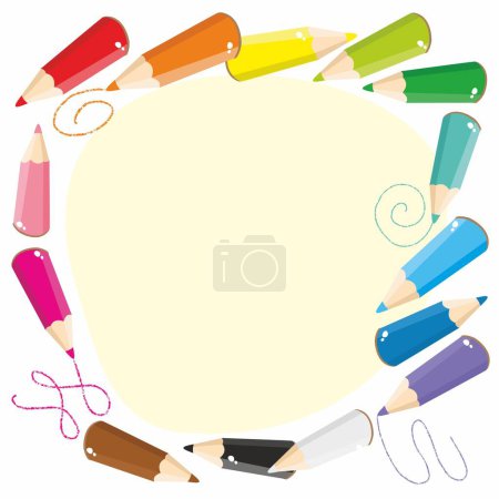 Ilustración de Vector colorido del marco del lápiz. Fondo claro con lápices de colores. marco redondo. - Imagen libre de derechos