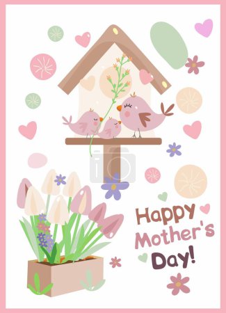 Illustration for Mother's Day greeting card with birds and flowers. Vector illustration - Royalty Free Image