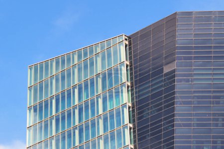 Detail of a glass skyscraper with a height of 147 meters and located in the heart of the business district of Marseille facing the port and the Mediterranean Sea