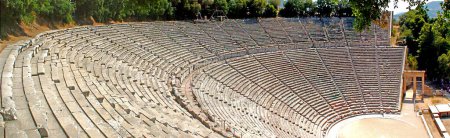 Téléchargez les photos : The theater of Epidaurus was built for the games of Asclepius, in honor of the god physician Asclepius. It is renowned for its exceptional acoustics and served as a model for many other Greek theaters - en image libre de droit