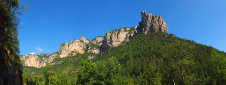 Blick auf die berühmten Gorges du Tarn, eine vom Tarn gegrabene Schlucht zwischen Causse Mejean und der Causse de Sauveterre