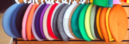 The beret is the typical headgear of the Basque Country. Traditionally black, it has been modernized and today comes in all colors : red, yellow, green, blue, orange, pink, purple, white