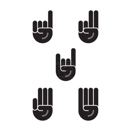 Téléchargez les illustrations : Icône de signe de doigt de bande dessinée montre un nombre de un à quatre. - en licence libre de droit