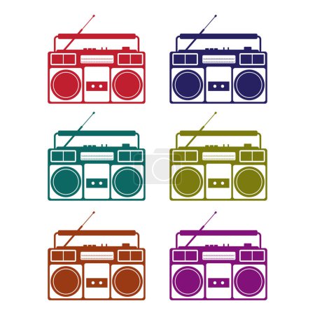 Illustration for Old radio set with color illustration. old radio technology icon. - Royalty Free Image