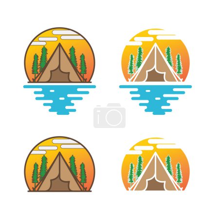 Téléchargez les illustrations : Tente de camping ensemble vecteur. icônes de camping pour logo, web, ui. - en licence libre de droit