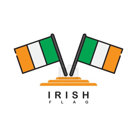 Ilustración de Icono de diseño de bandera de Irlanda con asta de bandera. Ilustración vectorial. - Imagen libre de derechos