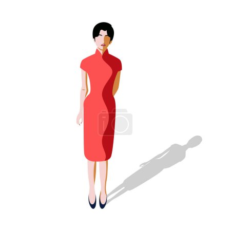 Illustration for Young woman in Chinese clothes. Beautiful woman in qipao dress. Chinese model vector illustration. - Royalty Free Image