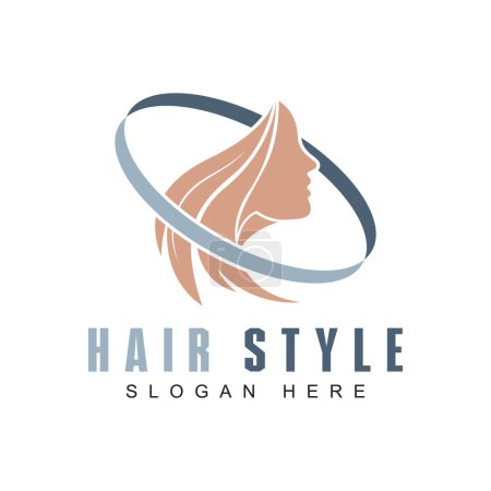 Téléchargez les illustrations : Hair salon logo design template. Woman face sign. - en licence libre de droit