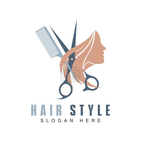 Téléchargez les illustrations : Hair salon logo design template. Beautiful hairstyle sign. - en licence libre de droit